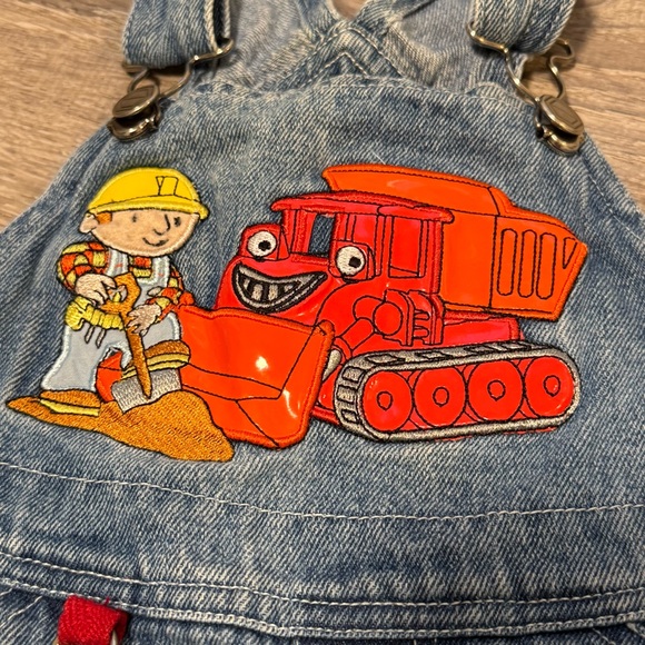 Vintage Bob the Builder Embroidered Denim Overalls Shortalls 18m - Picture 3 of 9